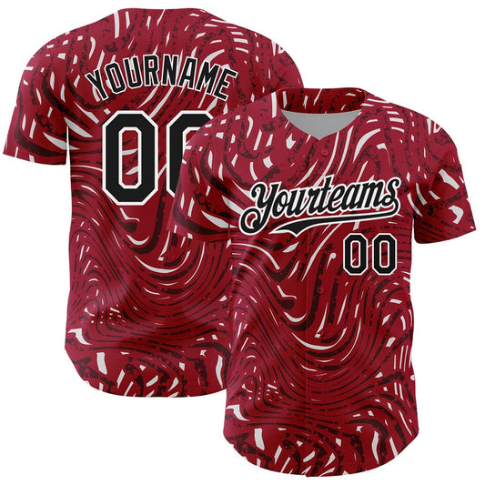Team Jerseys Baseball, Custom Crimson Black White 3D Pattern Design Abstract Fluid Authentic Baseball Jersey, Logo Baseball Jersey