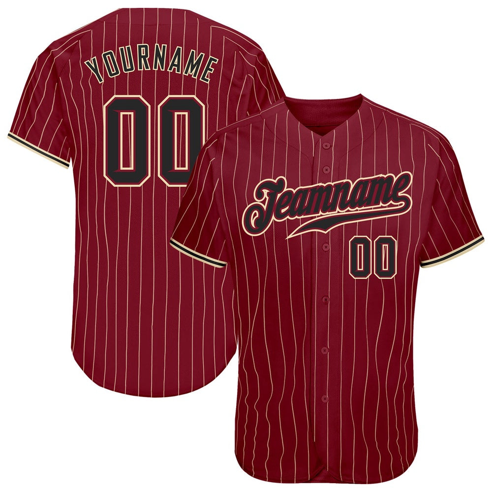 Team Jerseys Baseball, Custom Crimson Cream Pinstripe Black City Cream Authentic Baseball Jersey, Logo Baseball Jersey