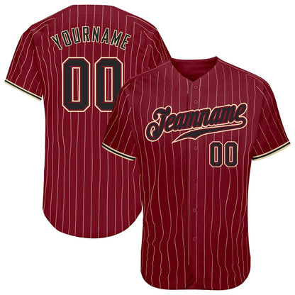 Team Jerseys Baseball, Custom Crimson Cream Pinstripe Black City Cream Authentic Baseball Jersey, Logo Baseball Jersey