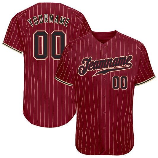 Team Jerseys Baseball, Custom Crimson Cream Pinstripe Black City Cream Authentic Baseball Jersey, Logo Baseball Jersey