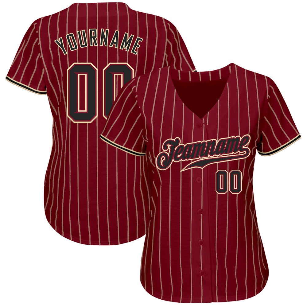 Team Jerseys Baseball, Custom Crimson Cream Pinstripe Black City Cream Authentic Baseball Jersey, Logo Baseball Jersey