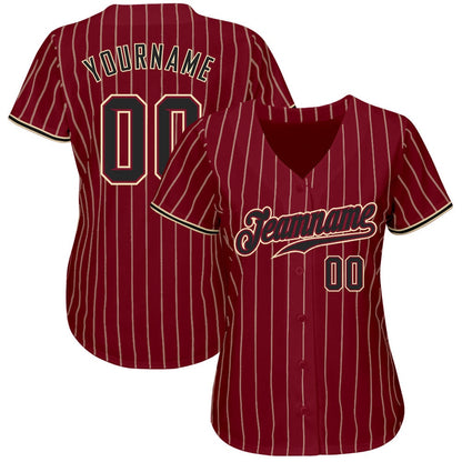 Team Jerseys Baseball, Custom Crimson Cream Pinstripe Black City Cream Authentic Baseball Jersey, Logo Baseball Jersey