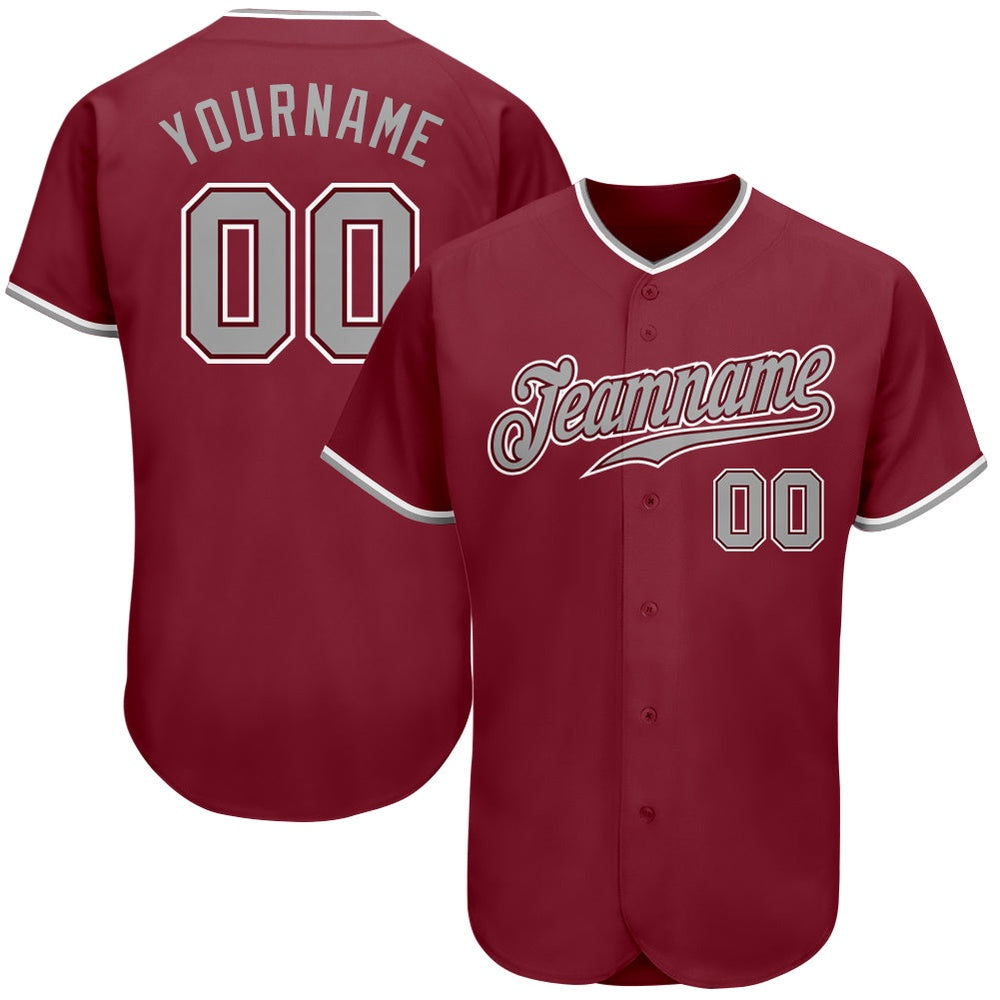 Team Jerseys Baseball, Custom Crimson Gray White Authentic Baseball Jersey, Logo Baseball Jersey