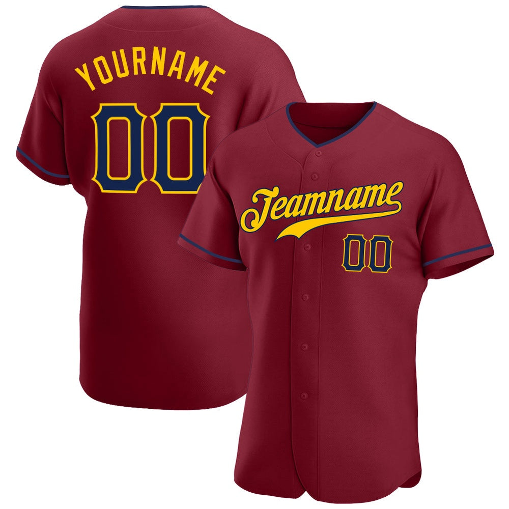 Team Jerseys Baseball, Custom Crimson Navy Gold Authentic Baseball Jersey, Logo Baseball Jersey