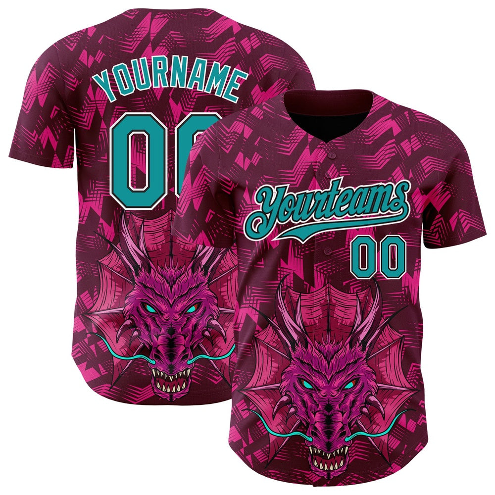 Team Jerseys Baseball, Custom Crimson Teal Black 3D Pattern Design Animal Dragon Authentic Baseball Jersey, Logo Baseball Jersey