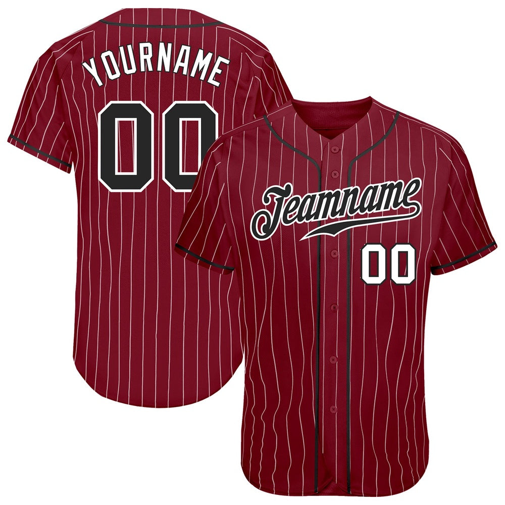 Team Jerseys Baseball, Custom Crimson White Pinstripe Black White Authentic Baseball Jersey, Logo Baseball Jersey