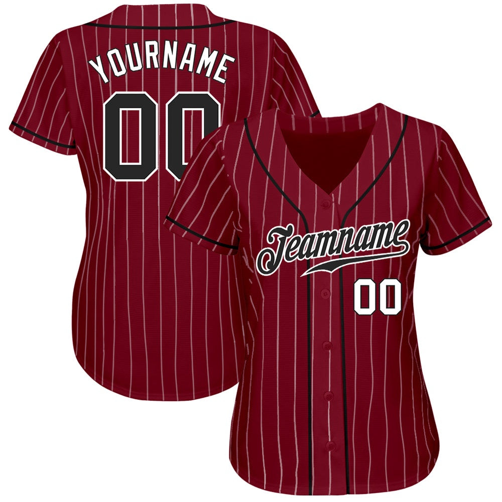 Team Jerseys Baseball, Custom Crimson White Pinstripe Black White Authentic Baseball Jersey, Logo Baseball Jersey