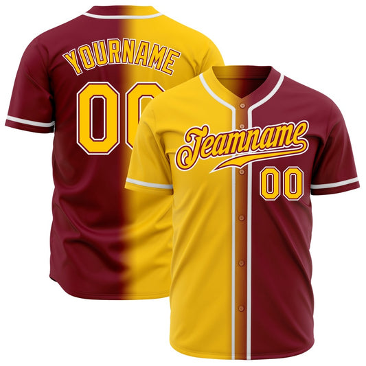 Team Jerseys Baseball, Custom Crimson Yellow White Authentic Gradient Fashion Baseball Jersey, Logo Baseball Jersey