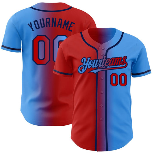 Team Jerseys Baseball, Custom Electric Blue Red Navy Authentic Gradient Fashion Baseball Jersey, Logo Baseball Jersey