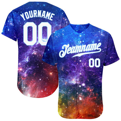 Team Jerseys Baseball, Custom Galactic Pattern White Light Blue 3D Authentic Baseball Jersey, Logo Baseball Jersey
