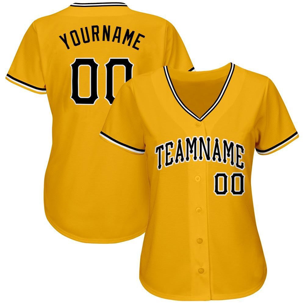 Team Jerseys Baseball, Custom Gold Black White Baseball Jersey, Logo Baseball Jersey