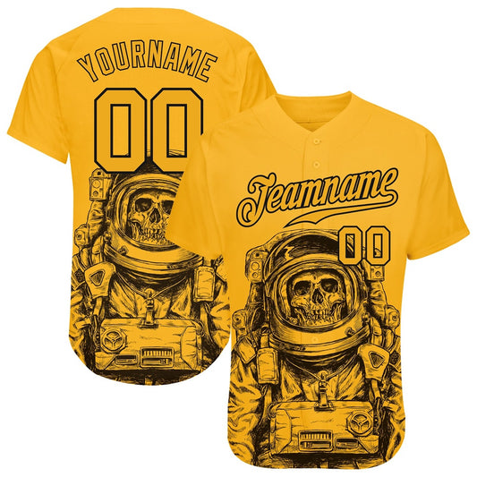 Team Jerseys Baseball, Custom Gold Gold Black 3D Pattern Design Astronaut Authentic Baseball Jersey, Logo Baseball Jersey