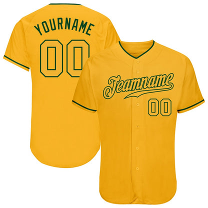 Team Jerseys Baseball, Custom Gold Gold Green Authentic Baseball Jersey, Logo Baseball Jersey