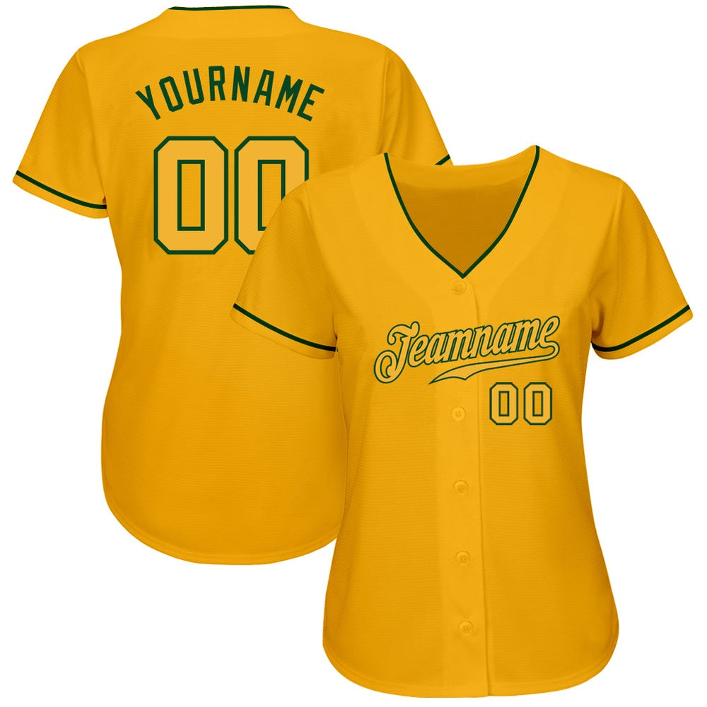Team Jerseys Baseball, Custom Gold Gold Green Authentic Baseball Jersey, Logo Baseball Jersey