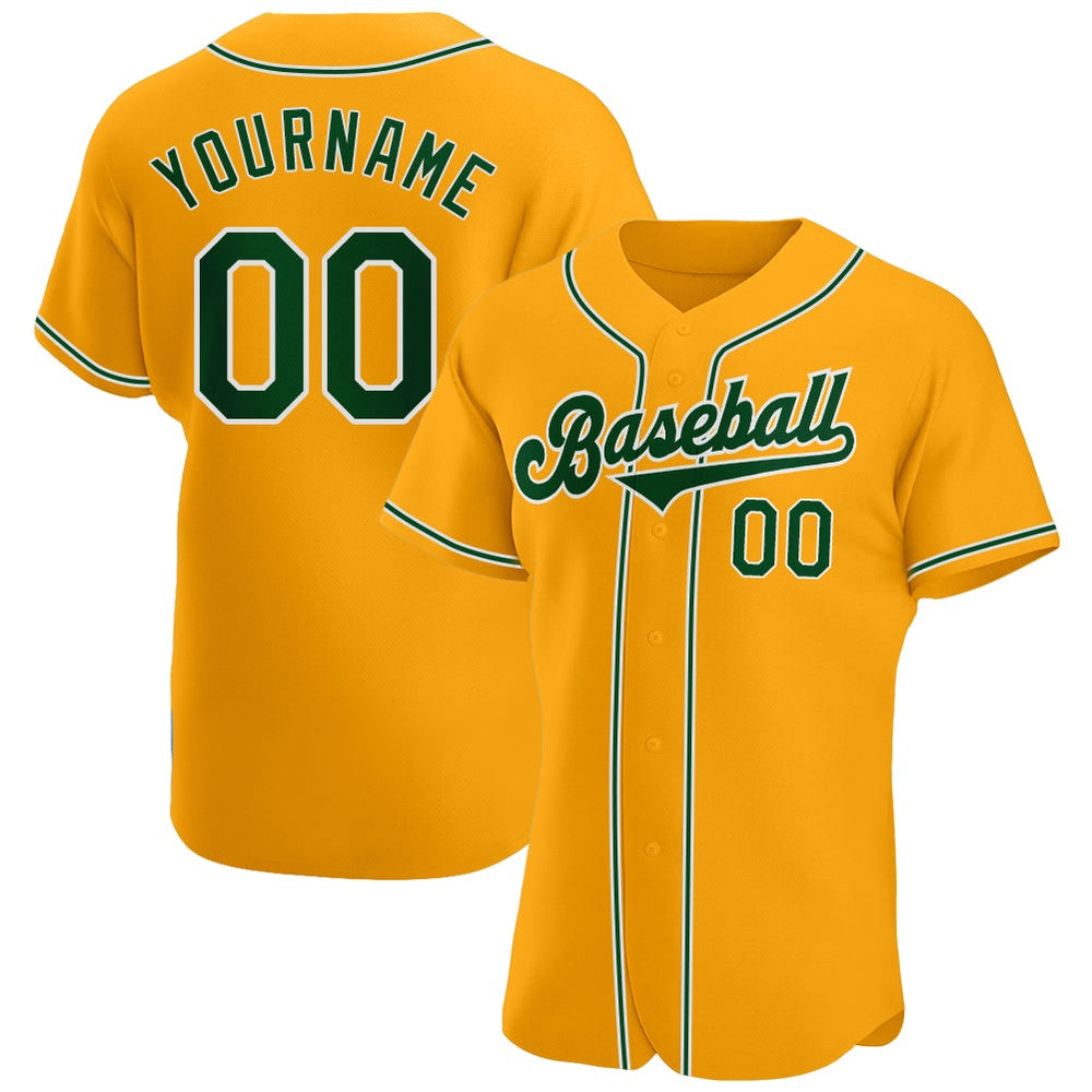 Team Jerseys Baseball, Custom Gold Green White Authentic Baseball Jersey, Logo Baseball Jersey
