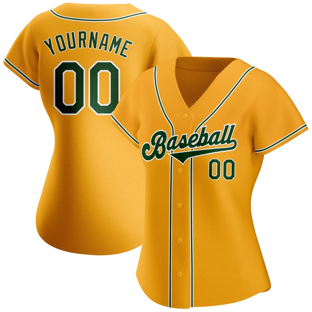 Team Jerseys Baseball, Custom Gold Green White Authentic Baseball Jersey, Logo Baseball Jersey