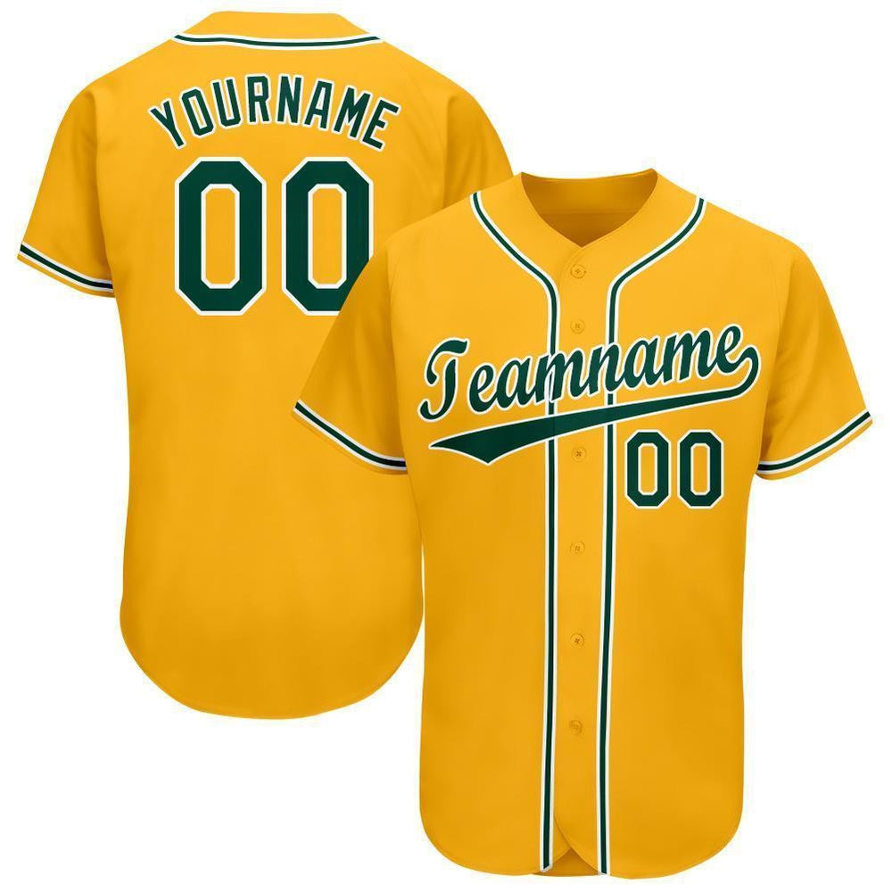 Team Jerseys Baseball, Custom Gold Green White Baseball Jersey, Logo Baseball Jersey