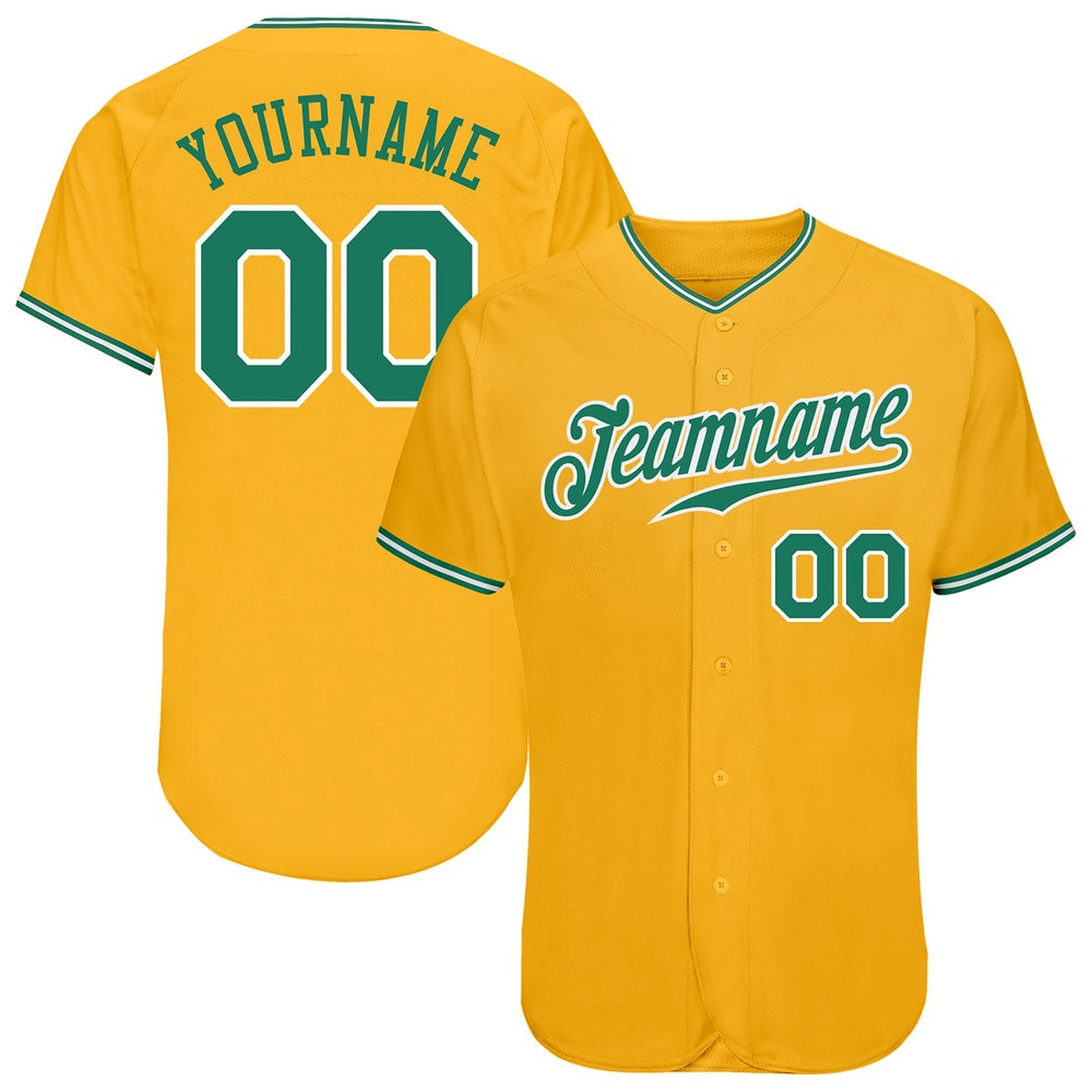 Team Jerseys Baseball, Custom Gold Kelly Green White Authentic Baseball Jersey, Logo Baseball Jersey