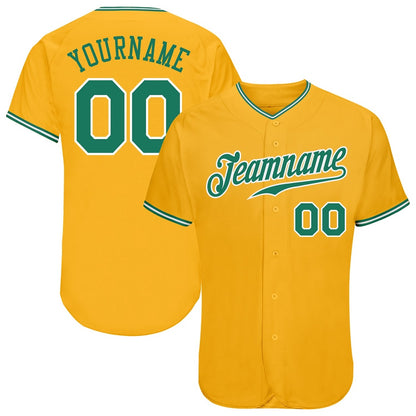 Team Jerseys Baseball, Custom Gold Kelly Green White Authentic Baseball Jersey, Logo Baseball Jersey
