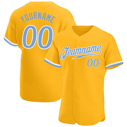 Team Jerseys Baseball, Custom Gold Light Blue White Authentic Baseball Jersey, Logo Baseball Jersey