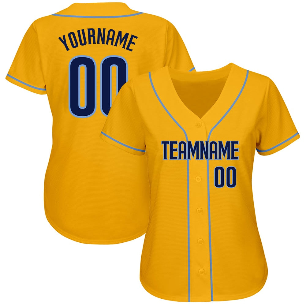 Team Jerseys Baseball, Custom Gold Navy Light Blue Authentic Baseball Jersey, Logo Baseball Jersey