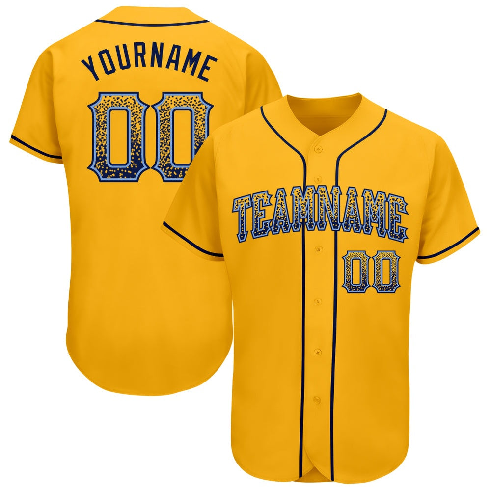Team Jerseys Baseball, Custom Gold Navy Light Blue Authentic Drift Fashion Baseball Jersey, Logo Baseball Jersey
