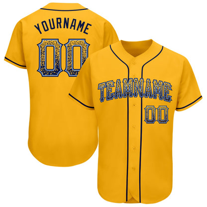 Team Jerseys Baseball, Custom Gold Navy Light Blue Authentic Drift Fashion Baseball Jersey, Logo Baseball Jersey