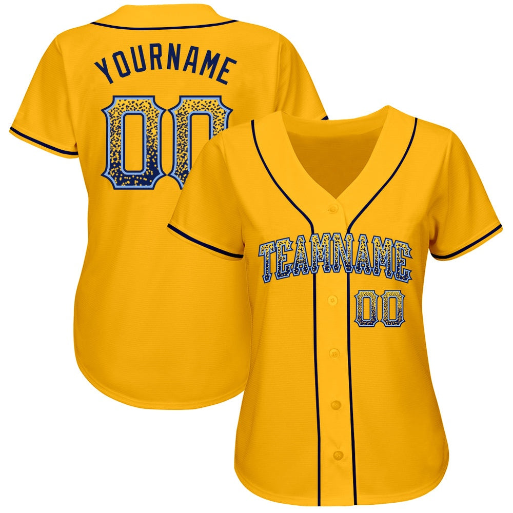Team Jerseys Baseball, Custom Gold Navy Light Blue Authentic Drift Fashion Baseball Jersey, Logo Baseball Jersey
