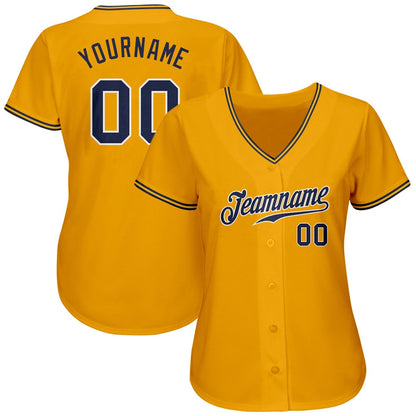 Team Jerseys Baseball, Custom Gold Navy White Authentic Baseball Jersey, Logo Baseball Jersey