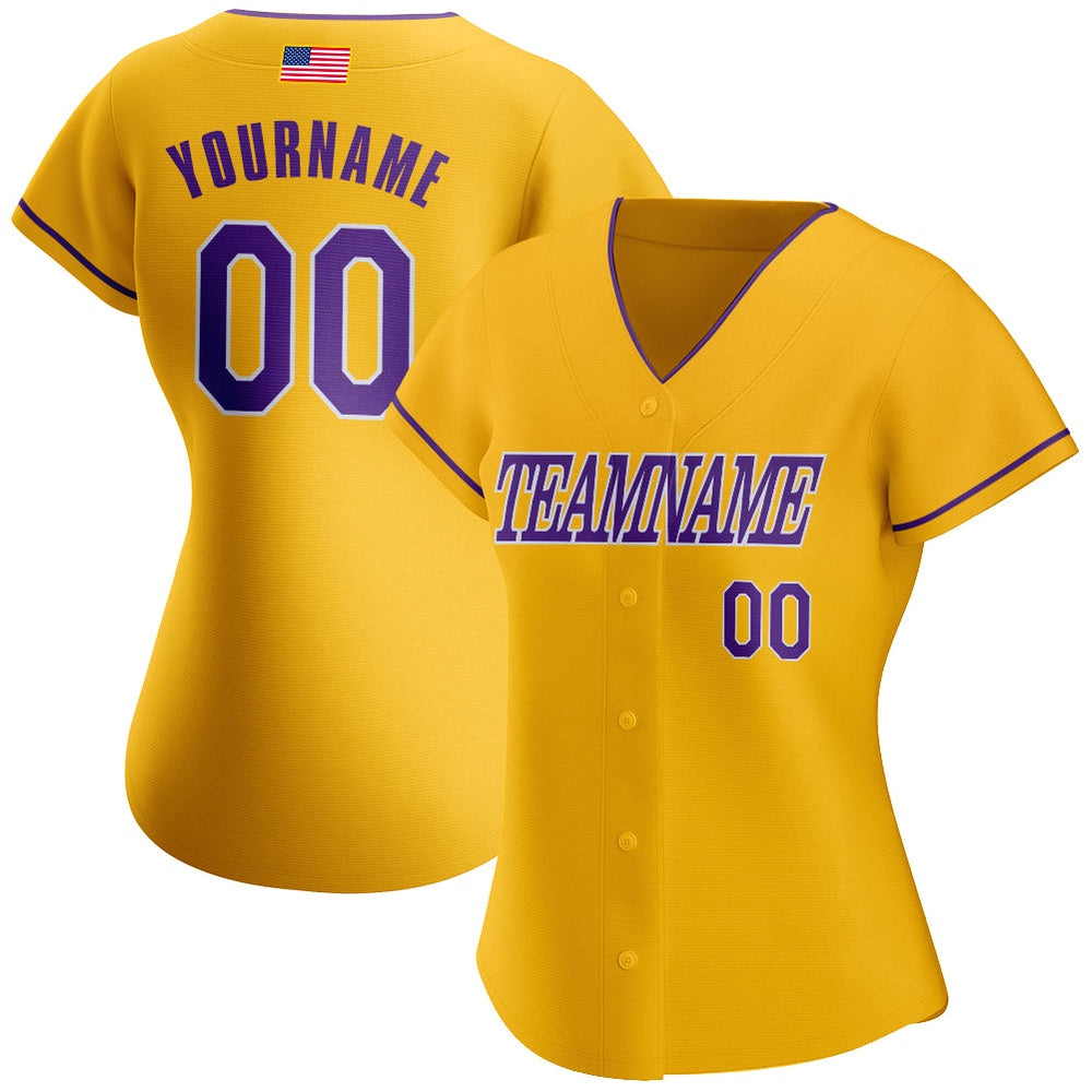 Team Jerseys Baseball, Custom Gold Purple White Authentic American Flag Fashion Baseball Jersey, Logo Baseball Jersey