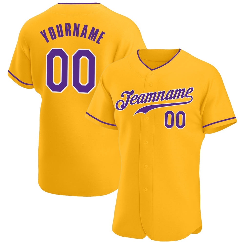 Team Jerseys Baseball, Custom Gold Purple White Authentic Baseball Jersey, Logo Baseball Jersey