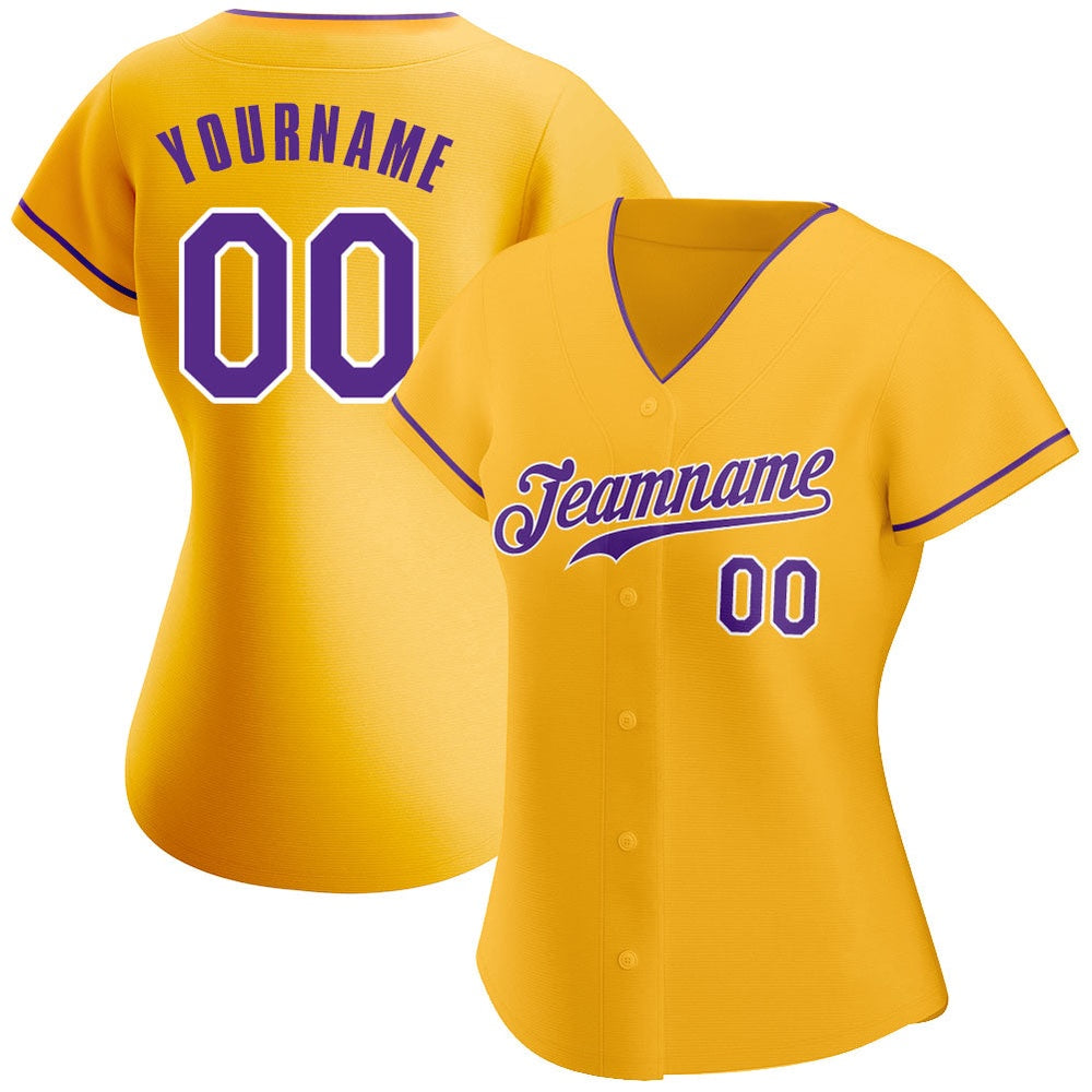 Team Jerseys Baseball, Custom Gold Purple White Authentic Baseball Jersey, Logo Baseball Jersey