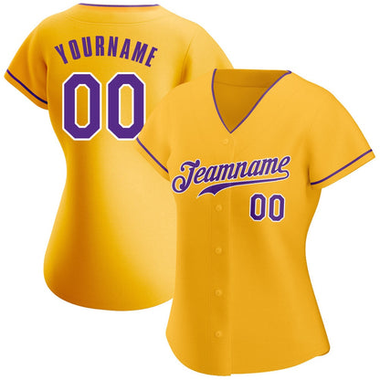 Team Jerseys Baseball, Custom Gold Purple White Authentic Baseball Jersey, Logo Baseball Jersey
