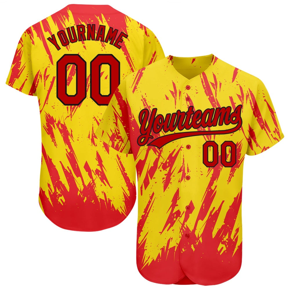 Team Jerseys Baseball, Custom Gold Red Black 3D Pattern Design Authentic Baseball Jersey, Logo Baseball Jersey