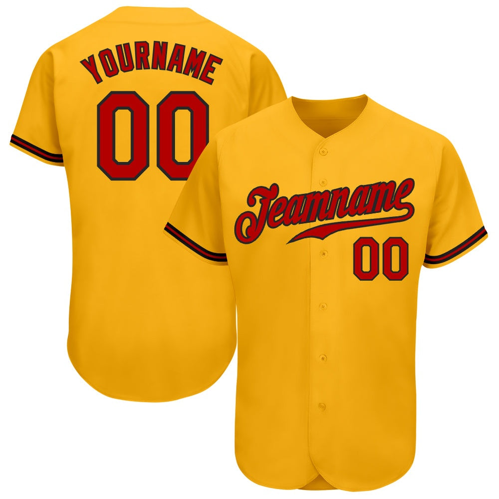 Team Jerseys Baseball, Custom Gold Red Black Authentic Baseball Jersey, Logo Baseball Jersey