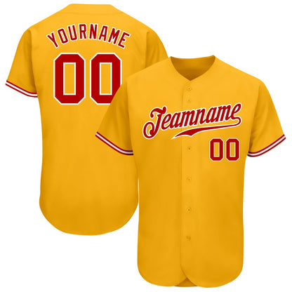 Team Jerseys Baseball, Custom Gold Red White Authentic Baseball Jersey, Logo Baseball Jersey