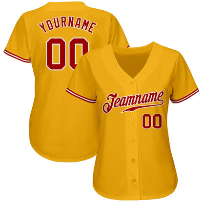 Team Jerseys Baseball, Custom Gold Red White Authentic Baseball Jersey, Logo Baseball Jersey