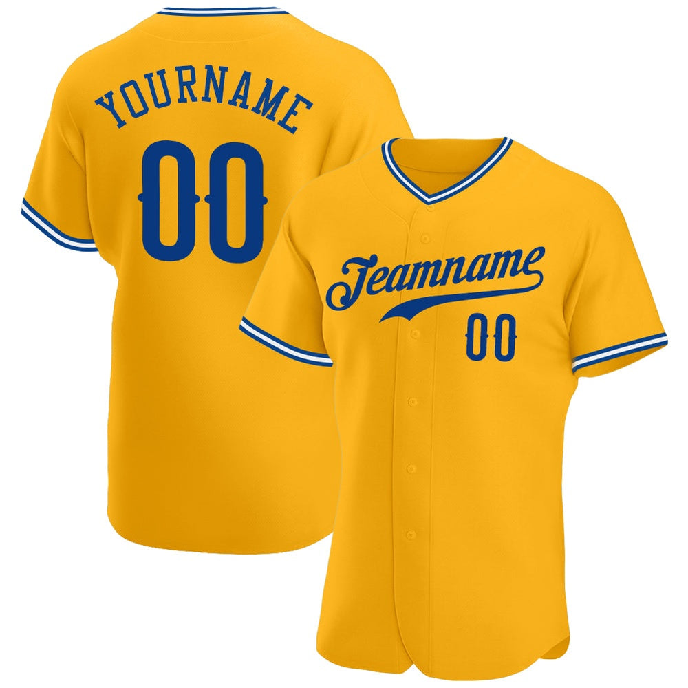 Team Jerseys Baseball, Custom Gold Royal White Authentic Baseball Jersey, Logo Baseball Jersey