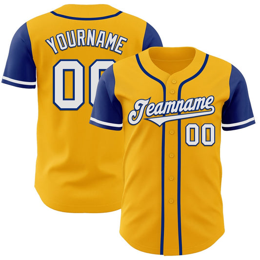 Team Jerseys Baseball, Custom Gold White Royal Authentic Two Tone Baseball Jersey, Logo Baseball Jersey