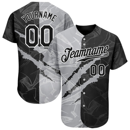 Team Jerseys Baseball, Custom Graffiti Pattern Black Gray 3D Scratch Authentic Baseball Jersey, Logo Baseball Jersey