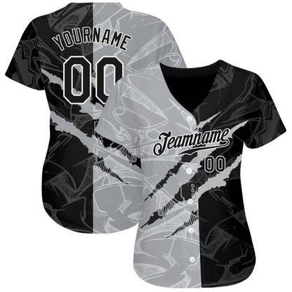 Team Jerseys Baseball, Custom Graffiti Pattern Black Gray 3D Scratch Authentic Baseball Jersey, Logo Baseball Jersey