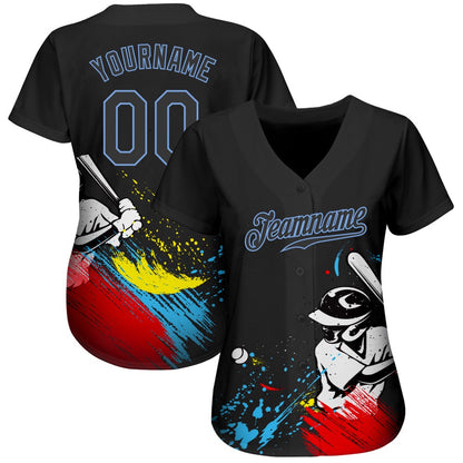 Team Jerseys Baseball, Custom Graffiti Pattern Black Light Blue 3D Authentic Baseball Jersey, Logo Baseball Jersey