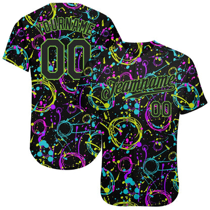 Team Jerseys Baseball, Custom Graffiti Pattern Black Neon Green 3D Neon Splatter Authentic Baseball Jersey, Logo Baseball Jersey
