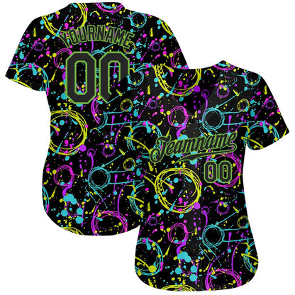 Team Jerseys Baseball, Custom Graffiti Pattern Black Neon Green 3D Neon Splatter Authentic Baseball Jersey, Logo Baseball Jersey