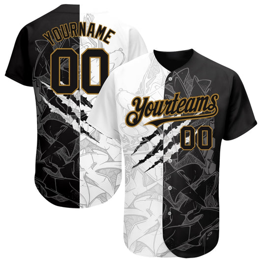 Team Jerseys Baseball, Custom Graffiti Pattern Black Old Gold 3D Authentic Baseball Jersey, Logo Baseball Jersey