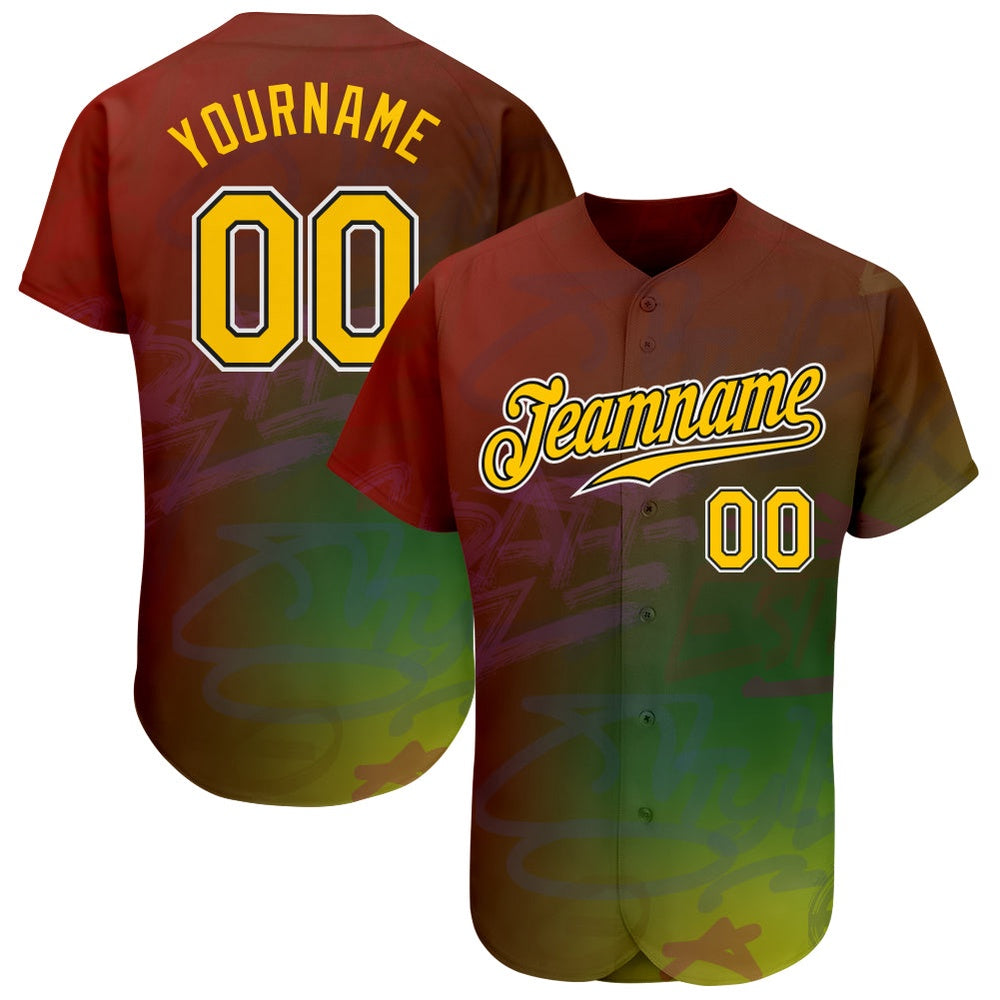 Team Jerseys Baseball, Custom Graffiti Pattern Gold Black 3D Authentic Baseball Jersey, Logo Baseball Jersey
