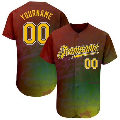 Team Jerseys Baseball, Custom Graffiti Pattern Gold Black 3D Authentic Baseball Jersey, Logo Baseball Jersey