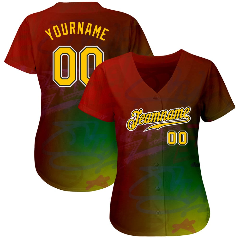 Team Jerseys Baseball, Custom Graffiti Pattern Gold Black 3D Authentic Baseball Jersey, Logo Baseball Jersey