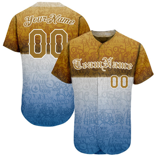 Team Jerseys Baseball, Custom Graffiti Pattern Gold White 3D Chicano Authentic Baseball Jersey, Logo Baseball Jersey