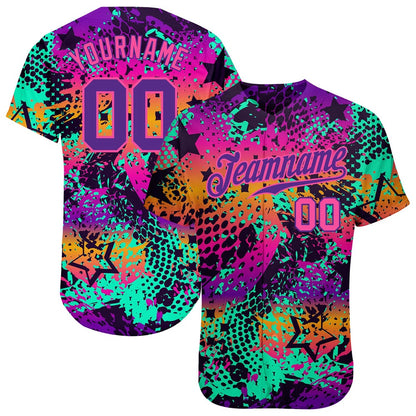 Team Jerseys Baseball, Custom Graffiti Pattern Purple Pink 3D Authentic Baseball Jersey, Logo Baseball Jersey